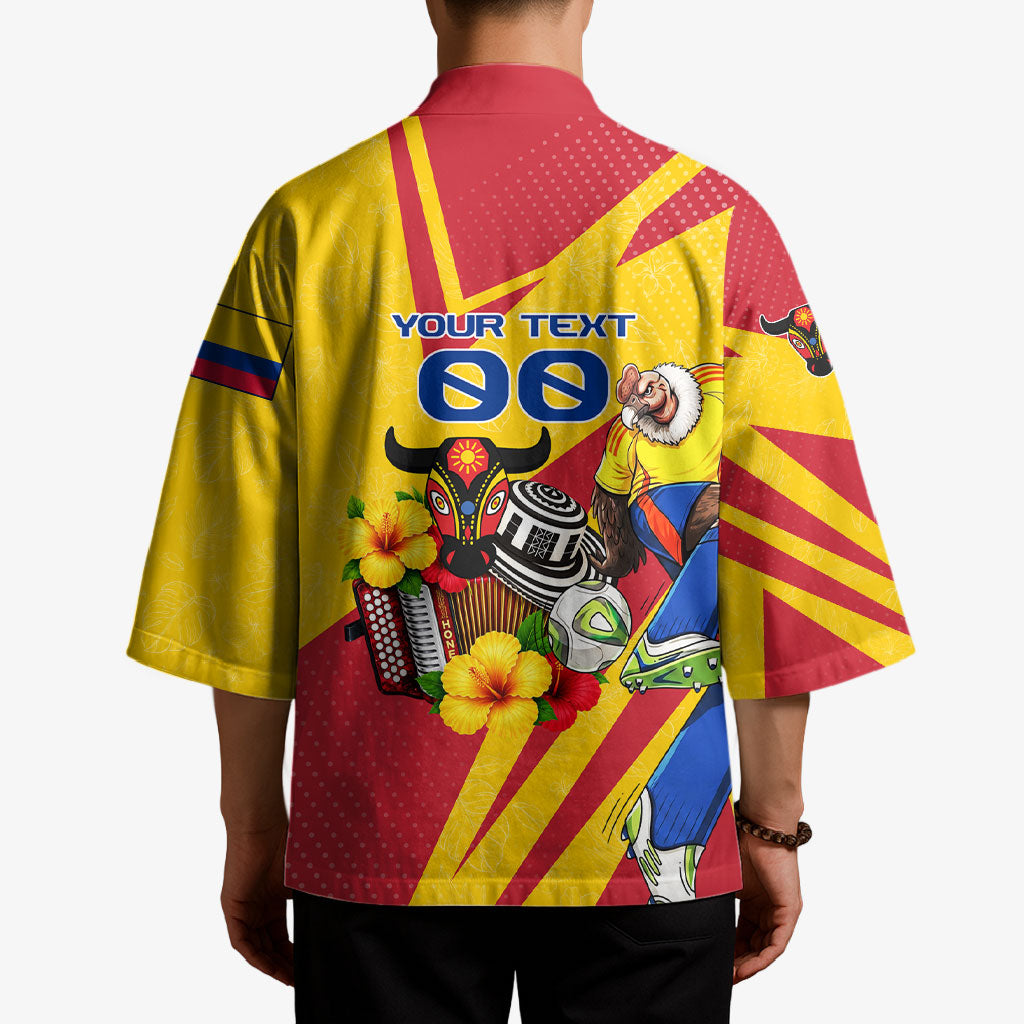 Personalized Colombia Football Vulture Mascot Kimono Vibrant Barranquilla Carnival Style - Vueltiao Hat And Accordion