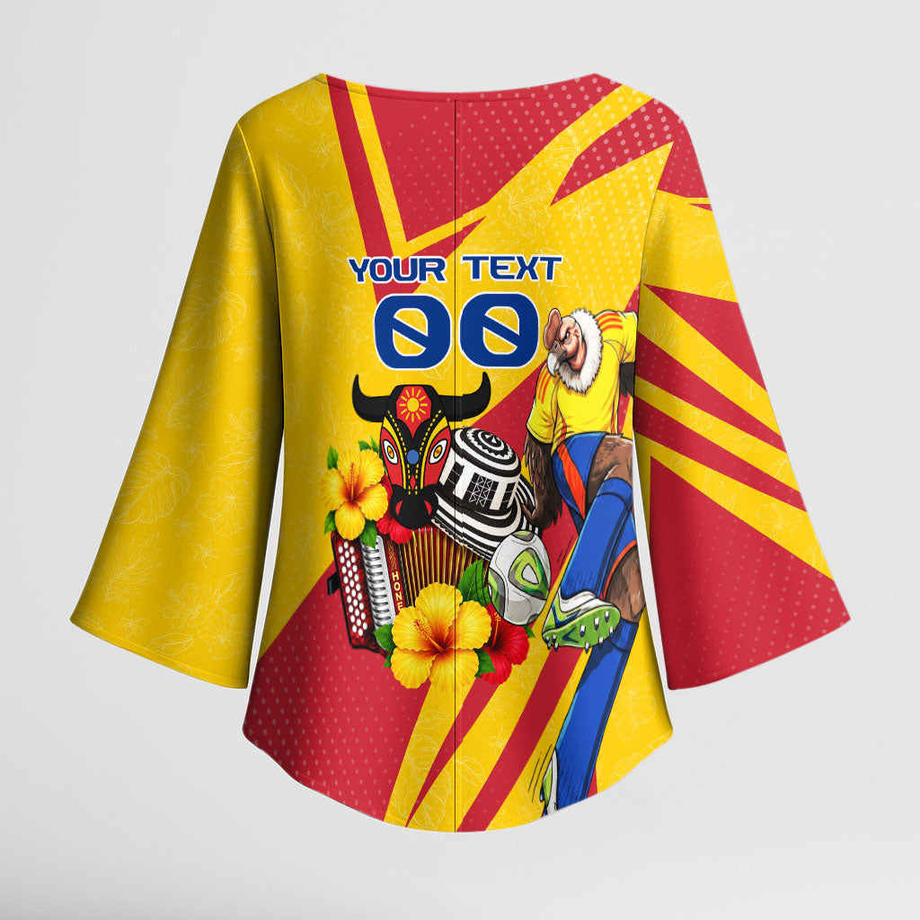 Personalized Colombia Football Vulture Mascot Kimono Sleeve Blouse Vibrant Barranquilla Carnival Style - Vueltiao Hat And Accordion