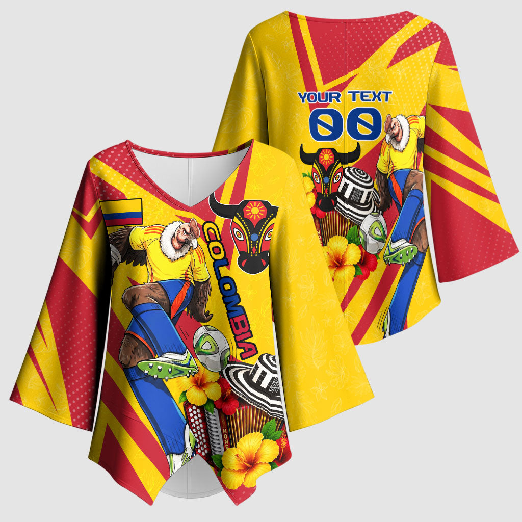 Personalized Colombia Football Vulture Mascot Kimono Sleeve Blouse Vibrant Barranquilla Carnival Style - Vueltiao Hat And Accordion