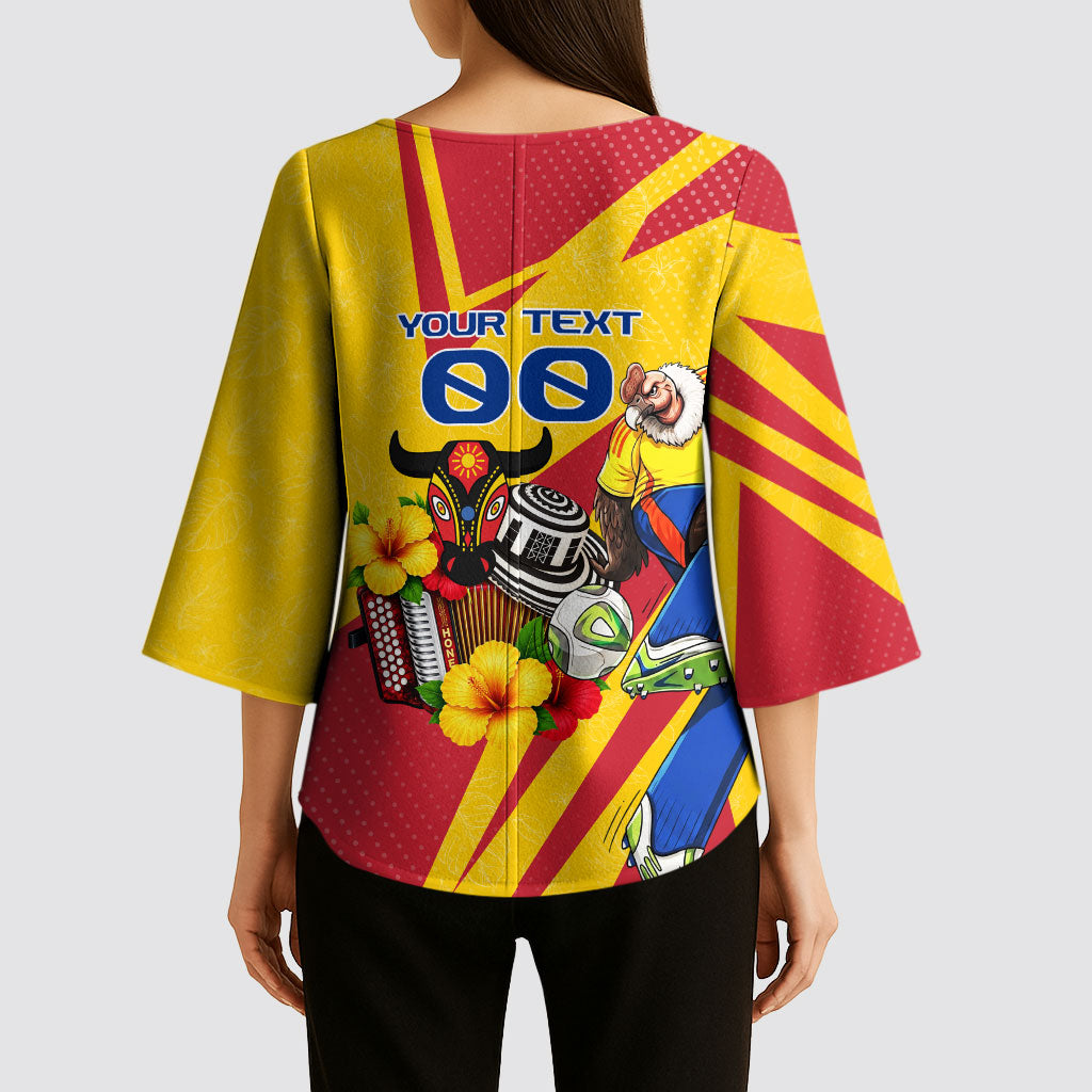 Personalized Colombia Football Vulture Mascot Kimono Sleeve Blouse Vibrant Barranquilla Carnival Style - Vueltiao Hat And Accordion