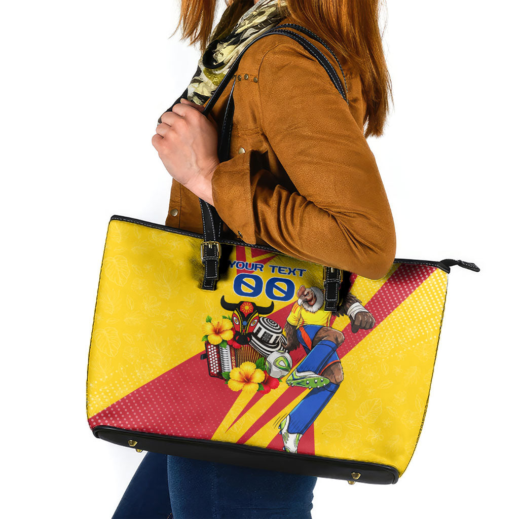 Personalized Colombia Football Vulture Mascot Leather Tote Bag Vibrant Barranquilla Carnival Style - Vueltiao Hat And Accordion