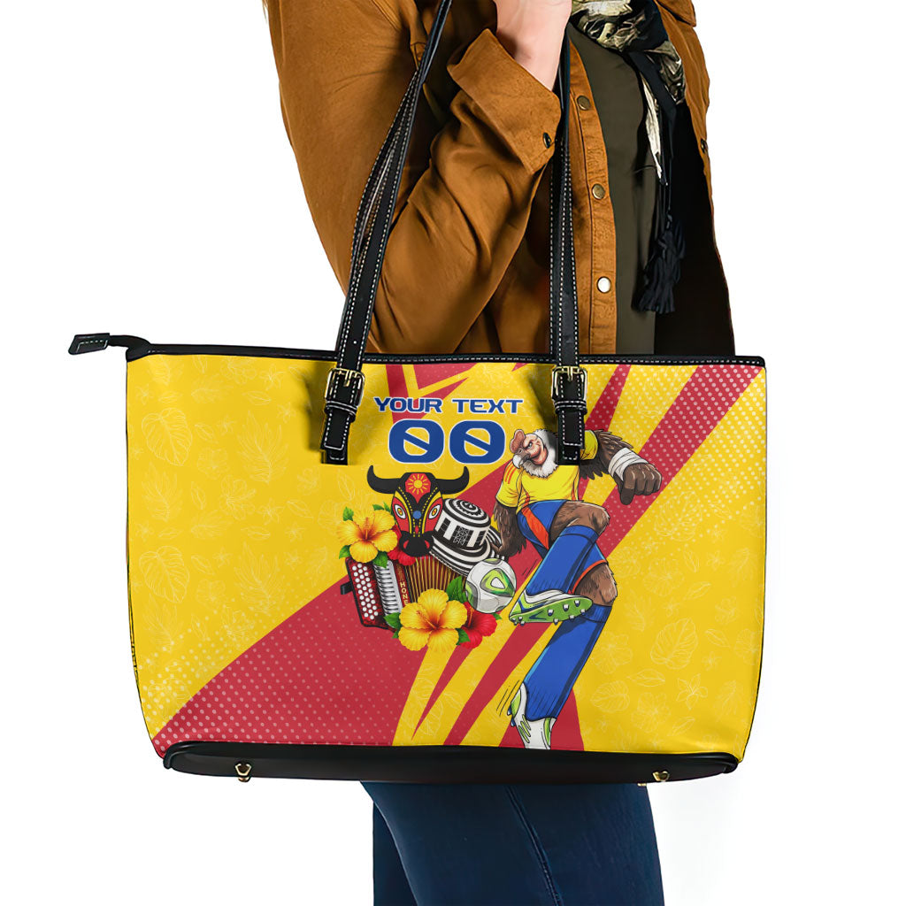 Personalized Colombia Football Vulture Mascot Leather Tote Bag Vibrant Barranquilla Carnival Style - Vueltiao Hat And Accordion
