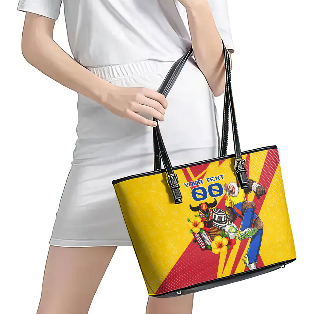 Personalized Colombia Football Vulture Mascot Leather Tote Bag Vibrant Barranquilla Carnival Style - Vueltiao Hat And Accordion