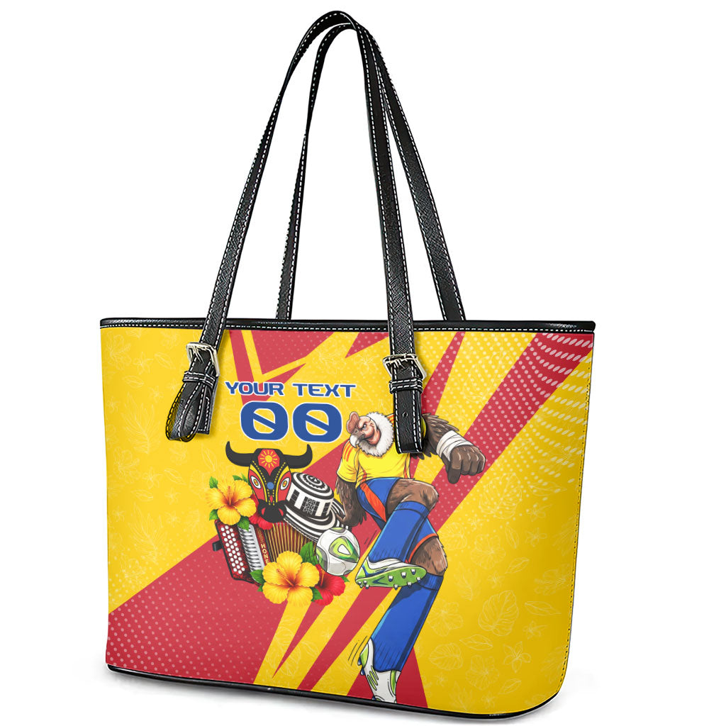 Personalized Colombia Football Vulture Mascot Leather Tote Bag Vibrant Barranquilla Carnival Style - Vueltiao Hat And Accordion