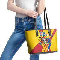 Personalized Colombia Football Vulture Mascot Leather Tote Bag Vibrant Barranquilla Carnival Style - Vueltiao Hat And Accordion