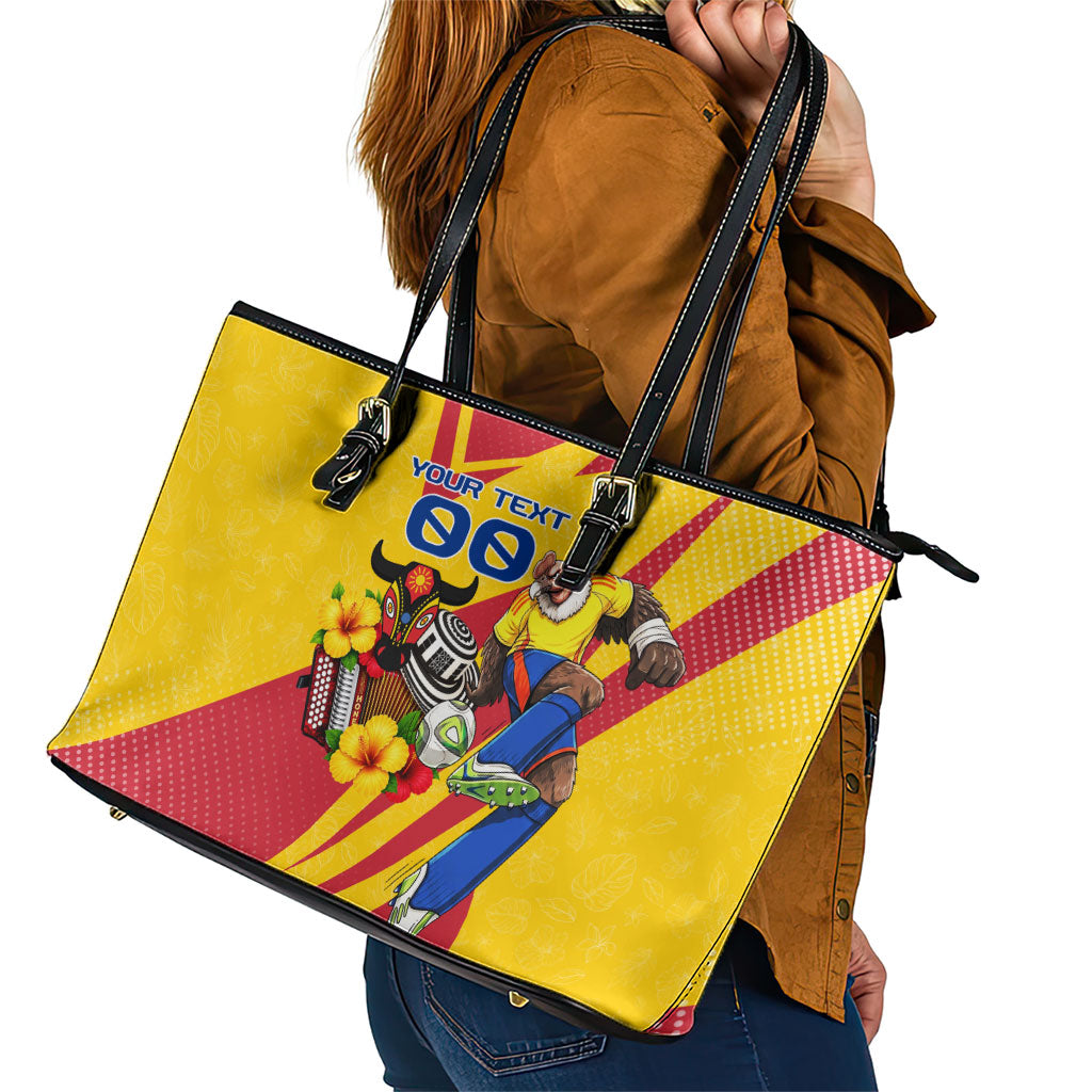 Personalized Colombia Football Vulture Mascot Leather Tote Bag Vibrant Barranquilla Carnival Style - Vueltiao Hat And Accordion