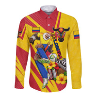 Personalized Colombia Football Vulture Mascot Long Sleeve Button Shirt Vibrant Barranquilla Carnival Style - Vueltiao Hat And Accordion