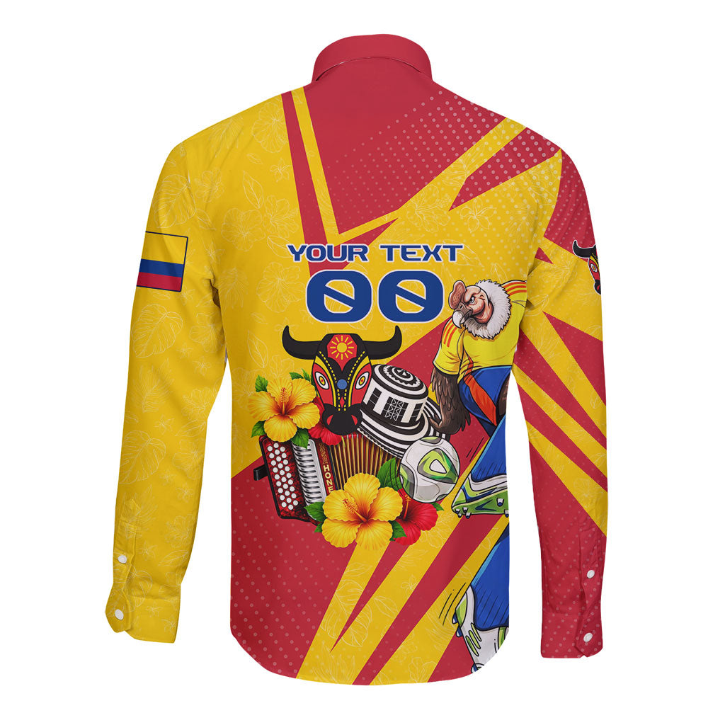 Personalized Colombia Football Vulture Mascot Long Sleeve Button Shirt Vibrant Barranquilla Carnival Style - Vueltiao Hat And Accordion