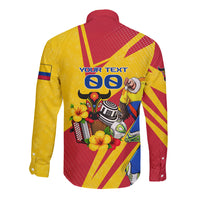 Personalized Colombia Football Vulture Mascot Long Sleeve Button Shirt Vibrant Barranquilla Carnival Style - Vueltiao Hat And Accordion