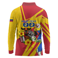 Personalized Colombia Football Vulture Mascot Long Sleeve Polo Shirt Vibrant Barranquilla Carnival Style - Vueltiao Hat And Accordion