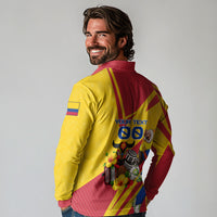 Personalized Colombia Football Vulture Mascot Long Sleeve Polo Shirt Vibrant Barranquilla Carnival Style - Vueltiao Hat And Accordion