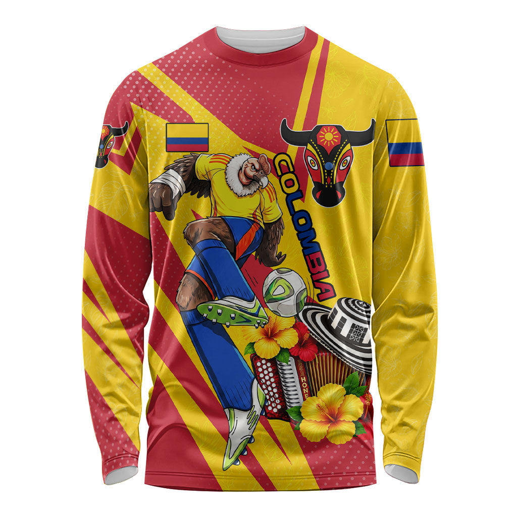 Personalized Colombia Football Vulture Mascot Long Sleeve Shirt Vibrant Barranquilla Carnival Style - Vueltiao Hat And Accordion