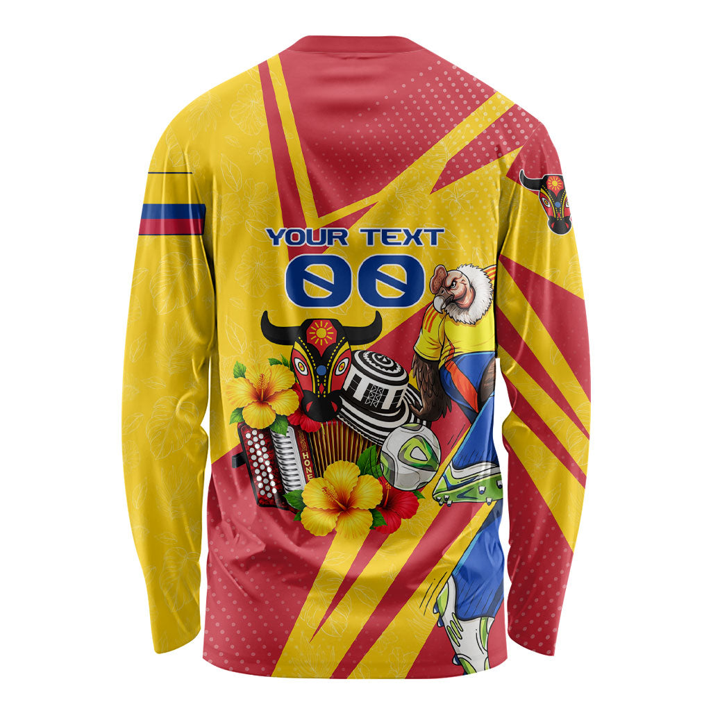 Personalized Colombia Football Vulture Mascot Long Sleeve Shirt Vibrant Barranquilla Carnival Style - Vueltiao Hat And Accordion
