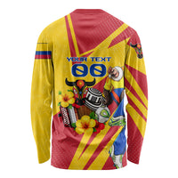 Personalized Colombia Football Vulture Mascot Long Sleeve Shirt Vibrant Barranquilla Carnival Style - Vueltiao Hat And Accordion