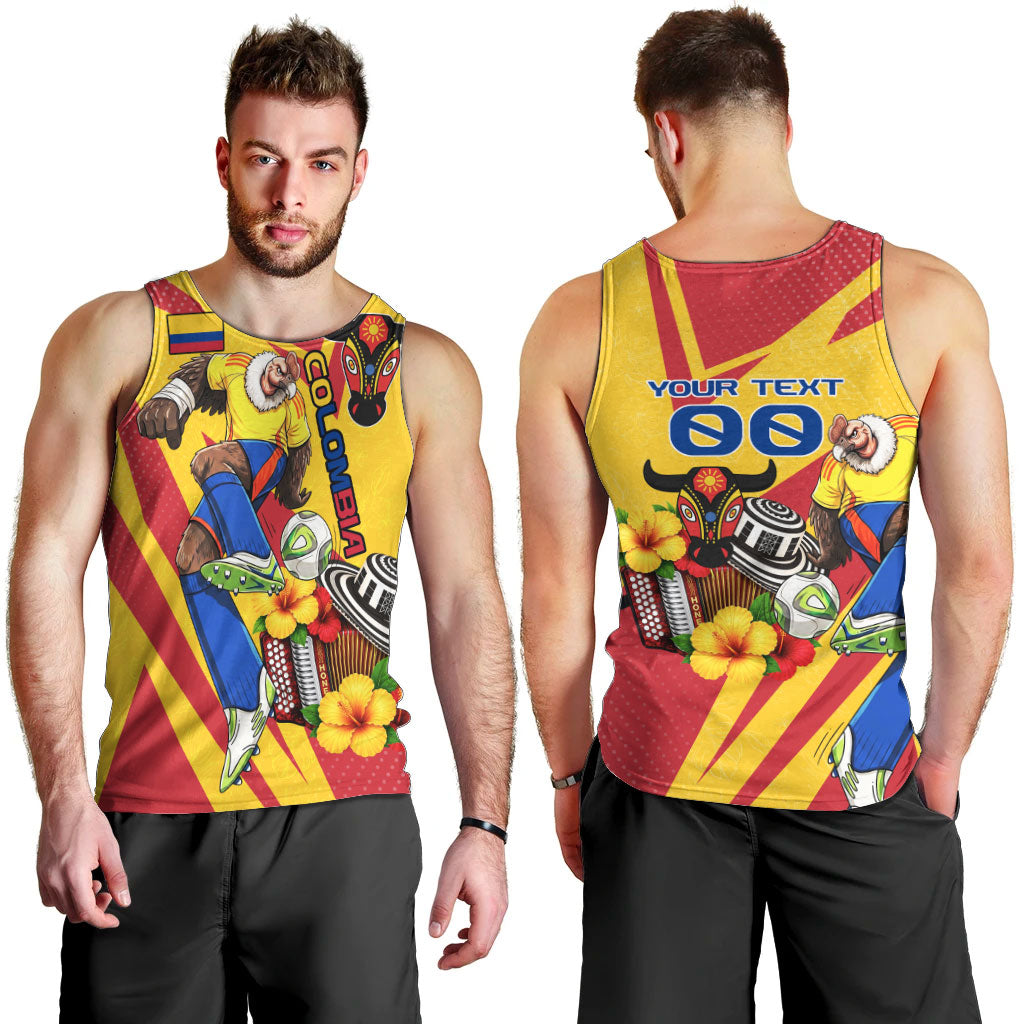 Personalized Colombia Football Vulture Mascot Men Tank Top Vibrant Barranquilla Carnival Style - Vueltiao Hat And Accordion