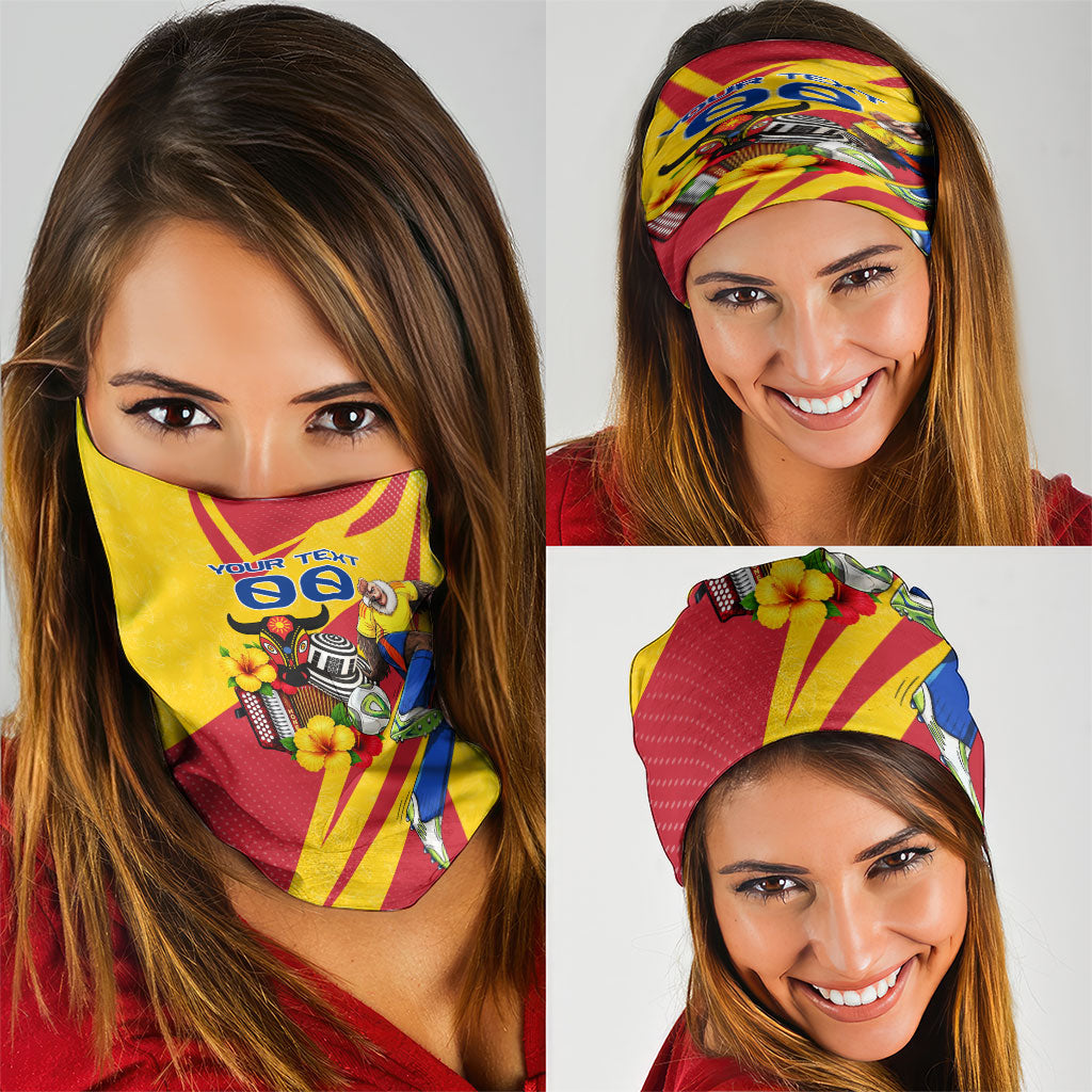 Personalized Colombia Football Vulture Mascot Neck Gaiter Vibrant Barranquilla Carnival Style - Vueltiao Hat And Accordion