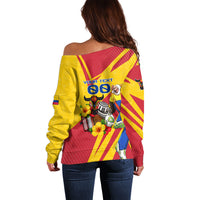 Personalized Colombia Football Vulture Mascot Off Shoulder Sweater Vibrant Barranquilla Carnival Style - Vueltiao Hat And Accordion
