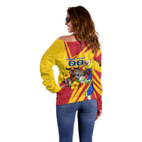 Personalized Colombia Football Vulture Mascot Off Shoulder Sweater Vibrant Barranquilla Carnival Style - Vueltiao Hat And Accordion