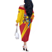 Personalized Colombia Football Vulture Mascot Off The Shoulder Long Sleeve Dress Vibrant Barranquilla Carnival Style - Vueltiao Hat And Accordion