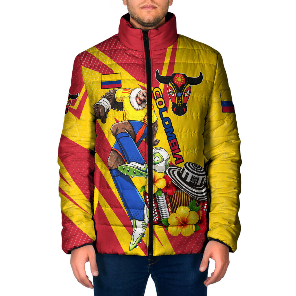 Personalized Colombia Football Vulture Mascot Padded Jacket Vibrant Barranquilla Carnival Style - Vueltiao Hat And Accordion