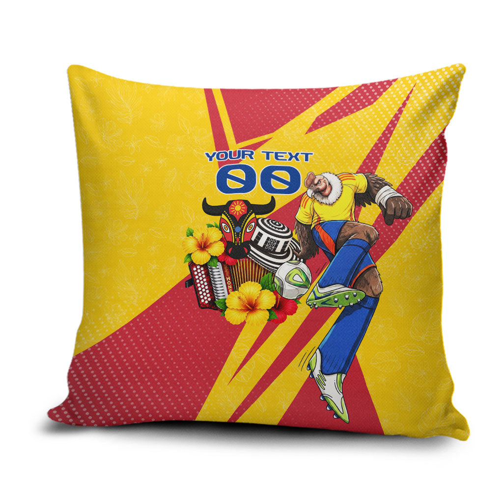 Personalized Colombia Football Vulture Mascot Pillow Cover Vibrant Barranquilla Carnival Style - Vueltiao Hat And Accordion