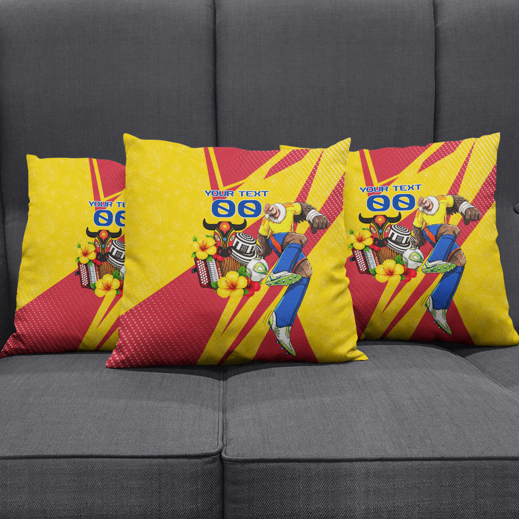 Personalized Colombia Football Vulture Mascot Pillow Cover Vibrant Barranquilla Carnival Style - Vueltiao Hat And Accordion