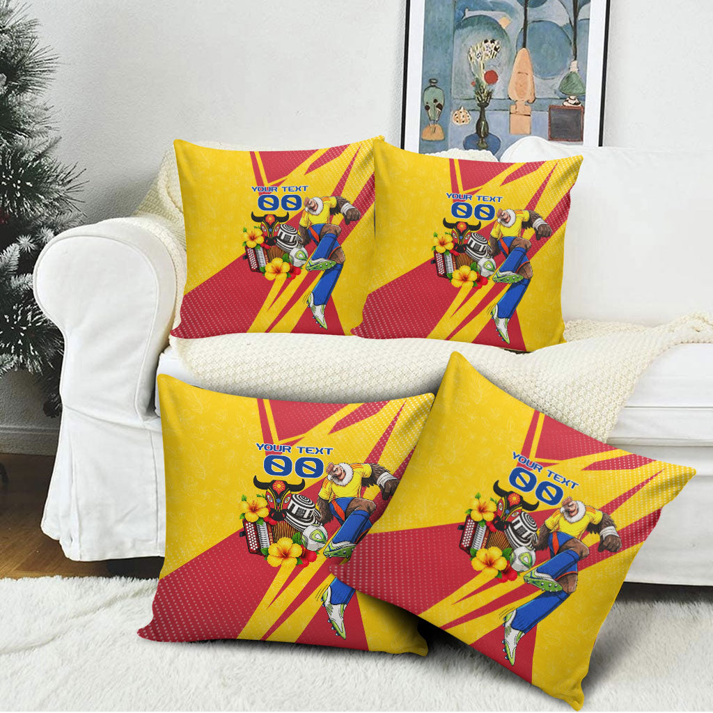 Personalized Colombia Football Vulture Mascot Pillow Cover Vibrant Barranquilla Carnival Style - Vueltiao Hat And Accordion