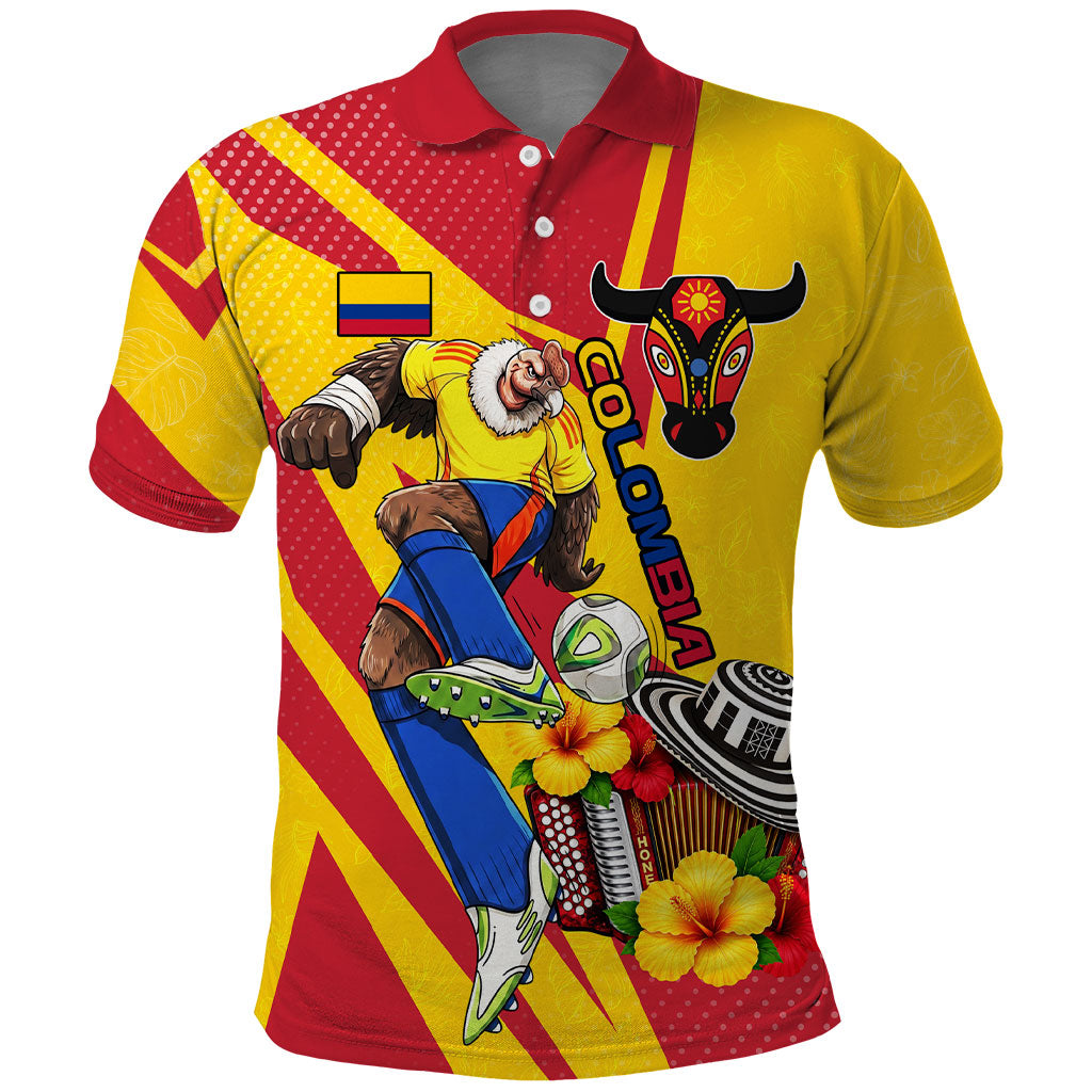 Personalized Colombia Football Vulture Mascot Polo Shirt Vibrant Barranquilla Carnival Style - Vueltiao Hat And Accordion