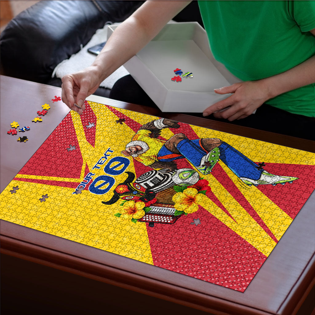 Personalized Colombia Football Vulture Mascot Puzzle Vibrant Barranquilla Carnival Style - Vueltiao Hat And Accordion