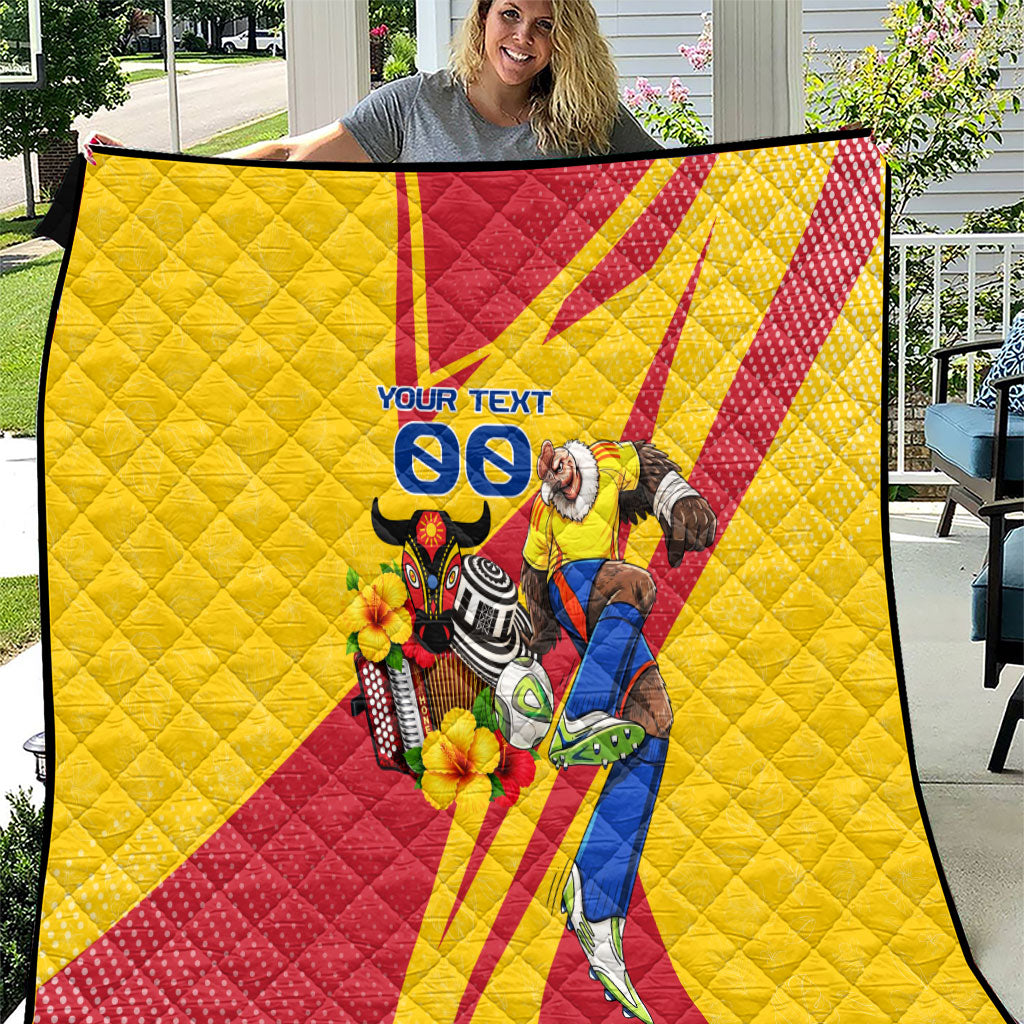 Personalized Colombia Football Vulture Mascot Quilt Vibrant Barranquilla Carnival Style - Vueltiao Hat And Accordion