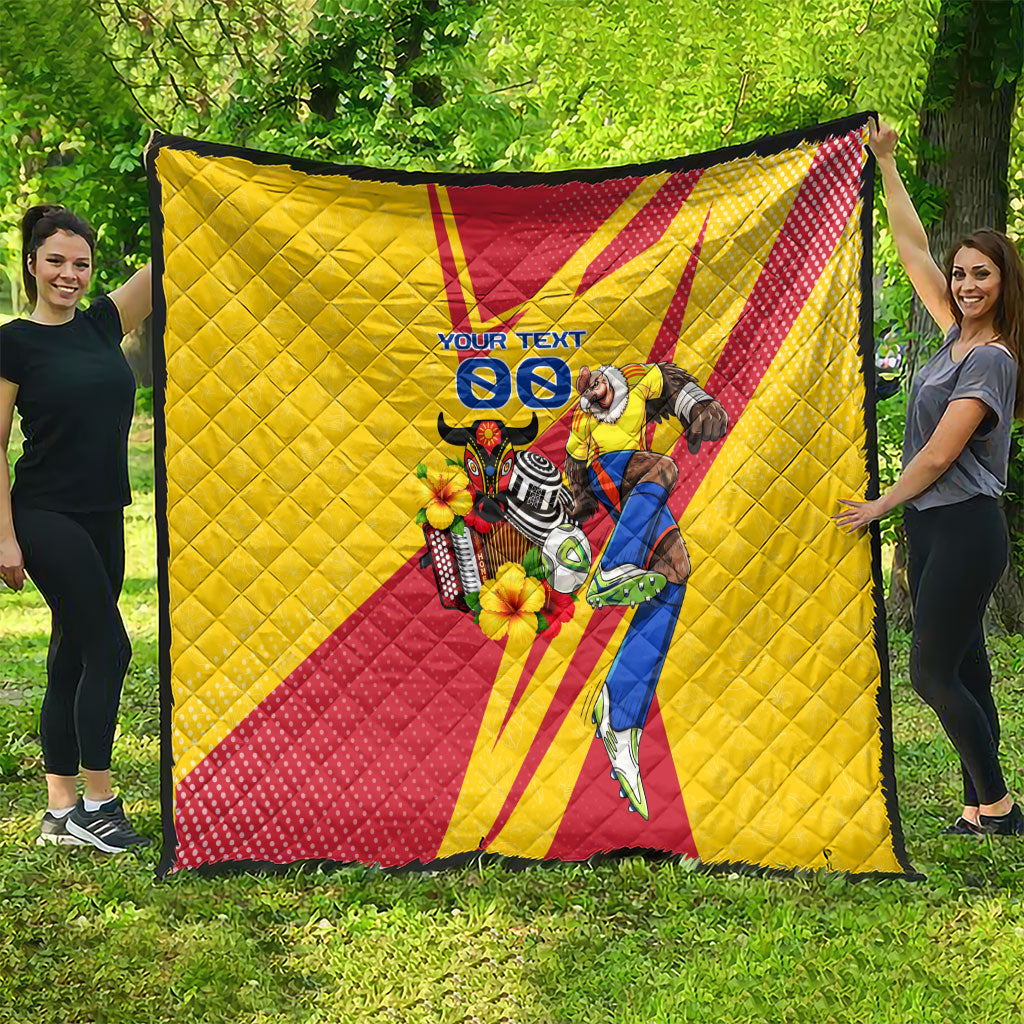 Personalized Colombia Football Vulture Mascot Quilt Vibrant Barranquilla Carnival Style - Vueltiao Hat And Accordion