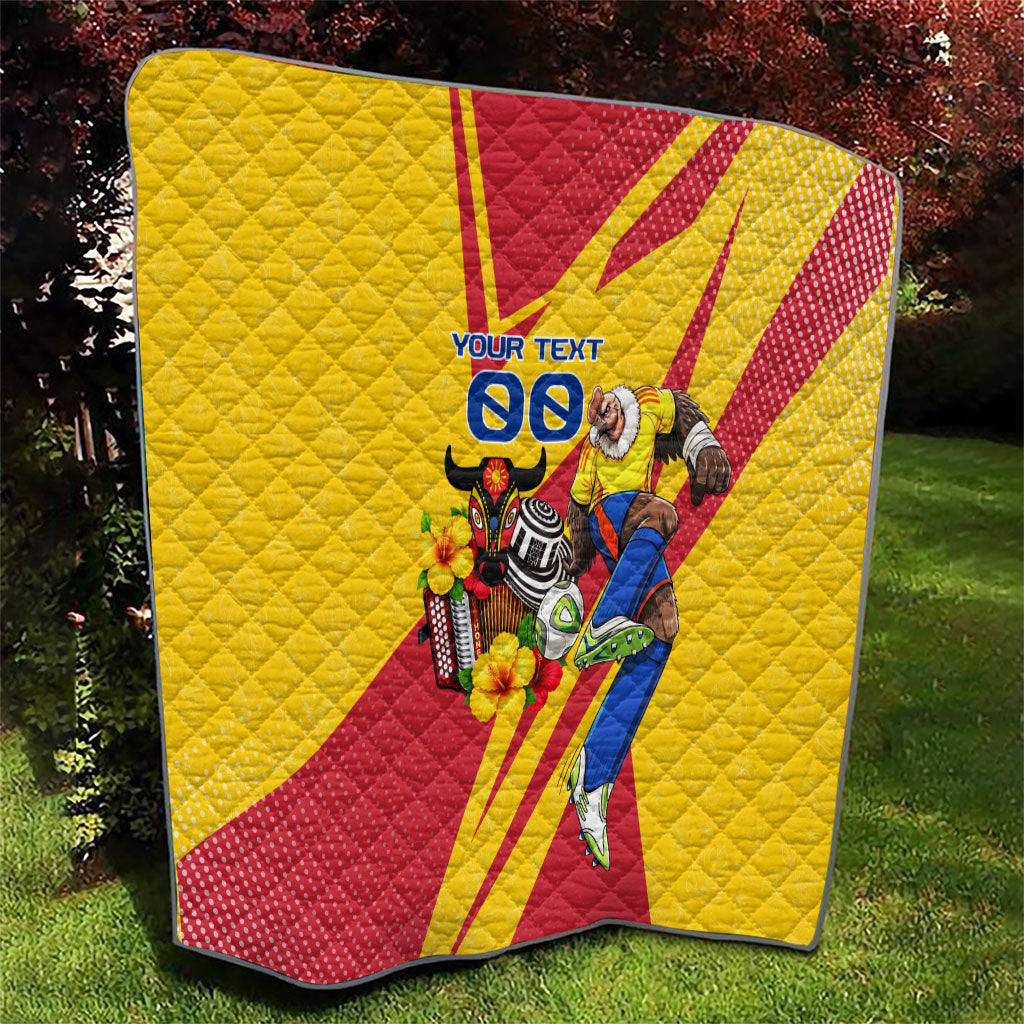 Personalized Colombia Football Vulture Mascot Quilt Vibrant Barranquilla Carnival Style - Vueltiao Hat And Accordion