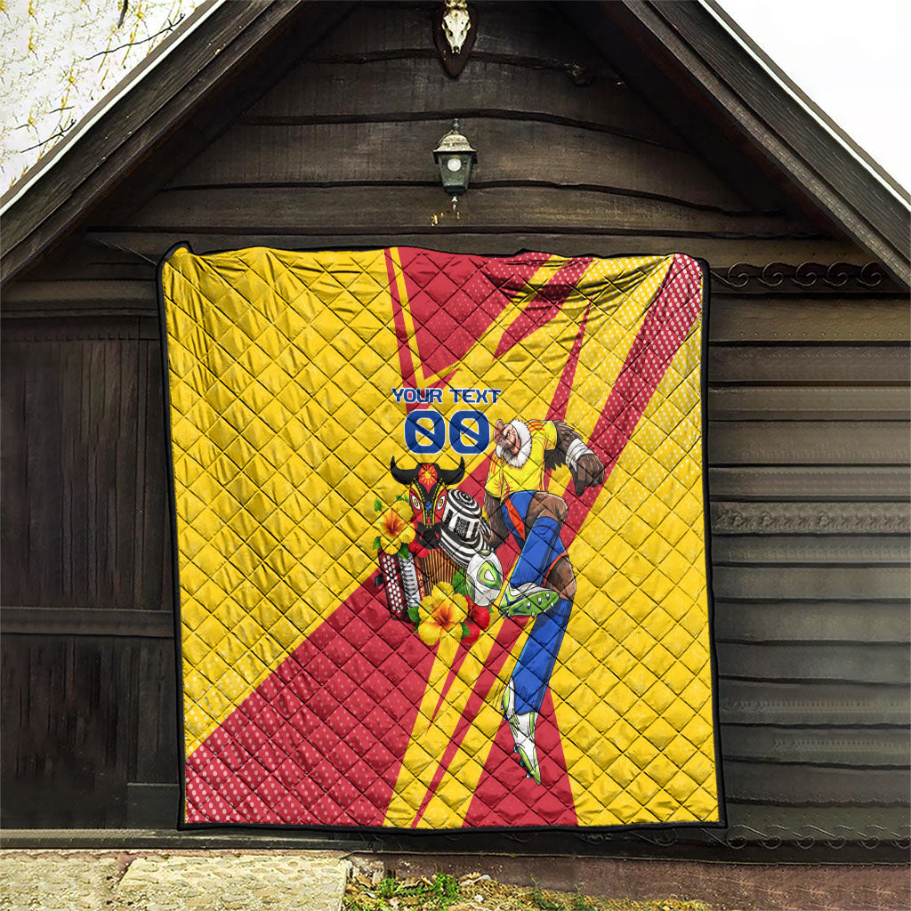 Personalized Colombia Football Vulture Mascot Quilt Vibrant Barranquilla Carnival Style - Vueltiao Hat And Accordion