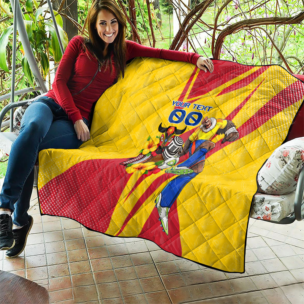 Personalized Colombia Football Vulture Mascot Quilt Vibrant Barranquilla Carnival Style - Vueltiao Hat And Accordion