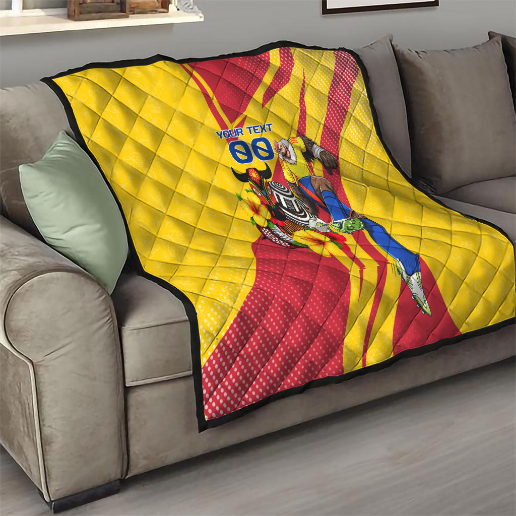 Personalized Colombia Football Vulture Mascot Quilt Vibrant Barranquilla Carnival Style - Vueltiao Hat And Accordion