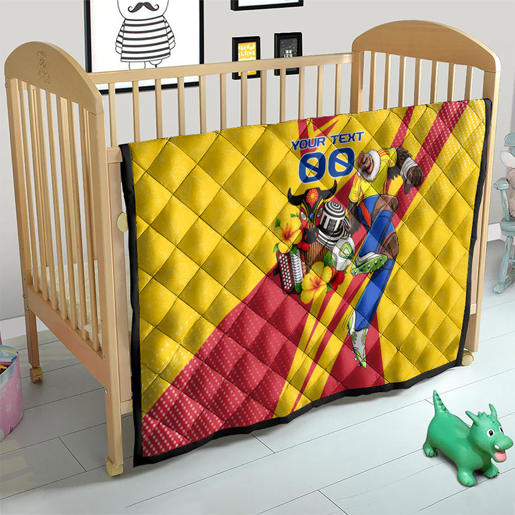 Personalized Colombia Football Vulture Mascot Quilt Vibrant Barranquilla Carnival Style - Vueltiao Hat And Accordion
