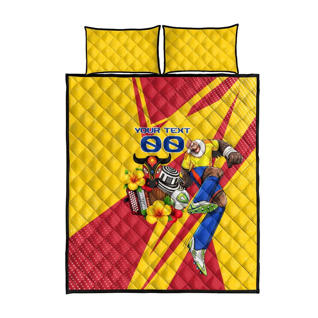 Personalized Colombia Football Vulture Mascot Quilt Bed Set Vibrant Barranquilla Carnival Style - Vueltiao Hat And Accordion