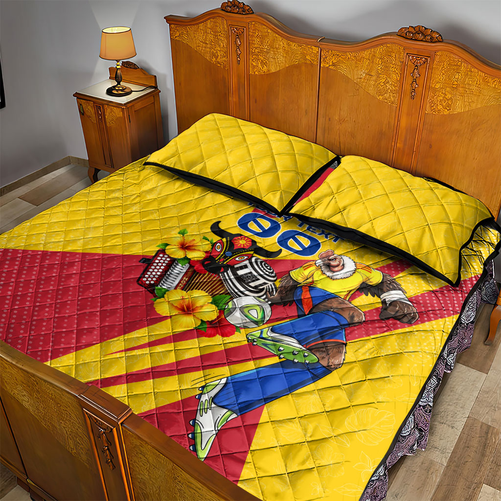Personalized Colombia Football Vulture Mascot Quilt Bed Set Vibrant Barranquilla Carnival Style - Vueltiao Hat And Accordion