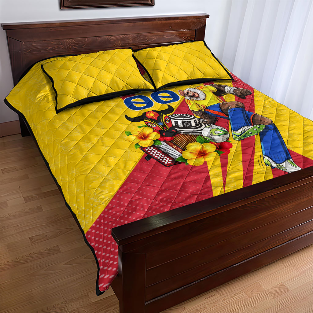Personalized Colombia Football Vulture Mascot Quilt Bed Set Vibrant Barranquilla Carnival Style - Vueltiao Hat And Accordion