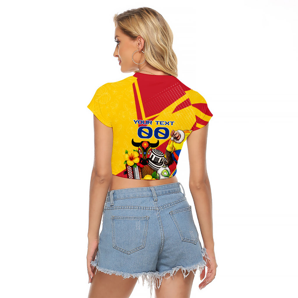 Personalized Colombia Football Vulture Mascot Raglan Cropped T Shirt Vibrant Barranquilla Carnival Style - Vueltiao Hat And Accordion