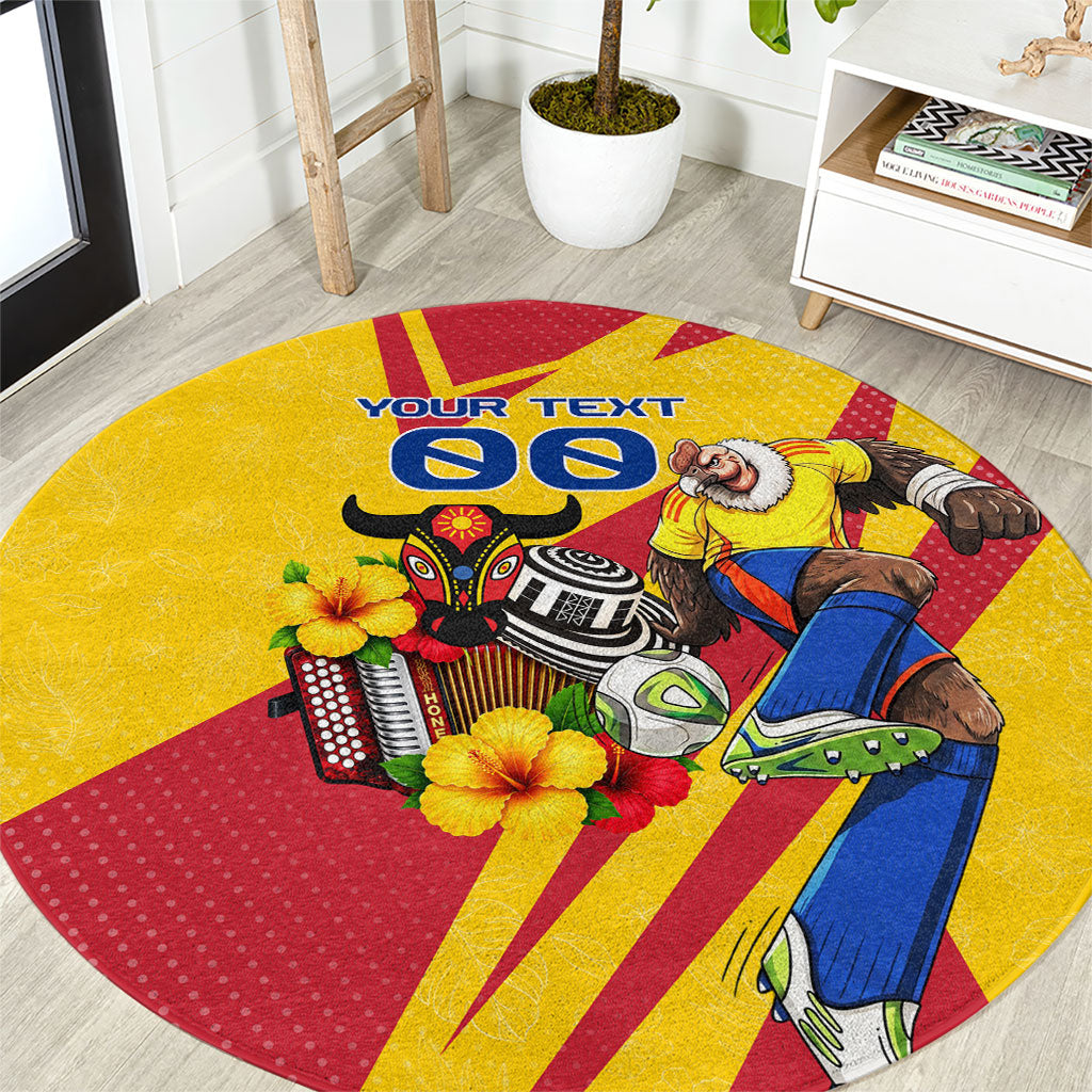 Personalized Colombia Football Vulture Mascot Round Carpet Vibrant Barranquilla Carnival Style - Vueltiao Hat And Accordion