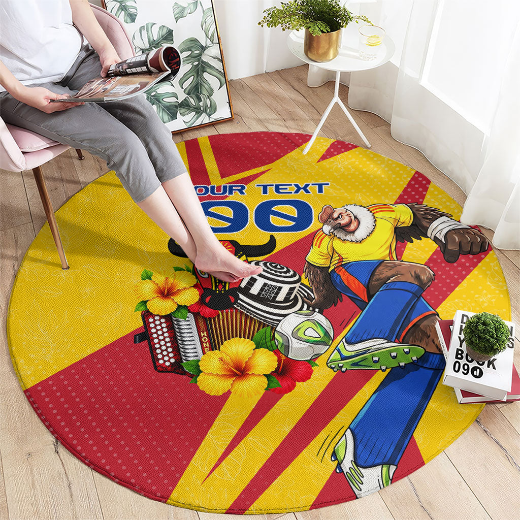 Personalized Colombia Football Vulture Mascot Round Carpet Vibrant Barranquilla Carnival Style - Vueltiao Hat And Accordion
