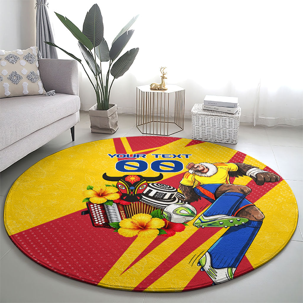 Personalized Colombia Football Vulture Mascot Round Carpet Vibrant Barranquilla Carnival Style - Vueltiao Hat And Accordion