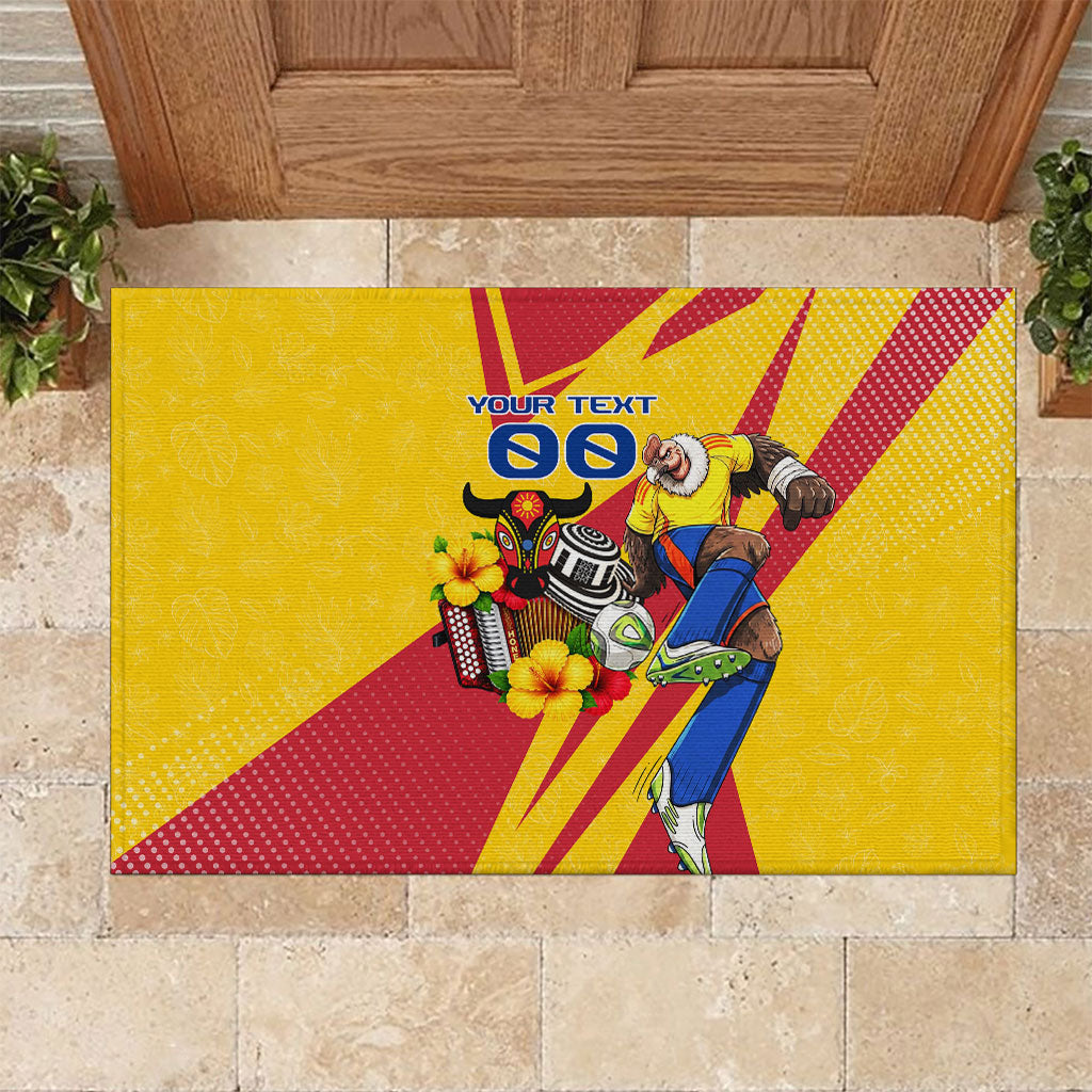 Personalized Colombia Football Vulture Mascot Rubber Doormat Vibrant Barranquilla Carnival Style - Vueltiao Hat And Accordion