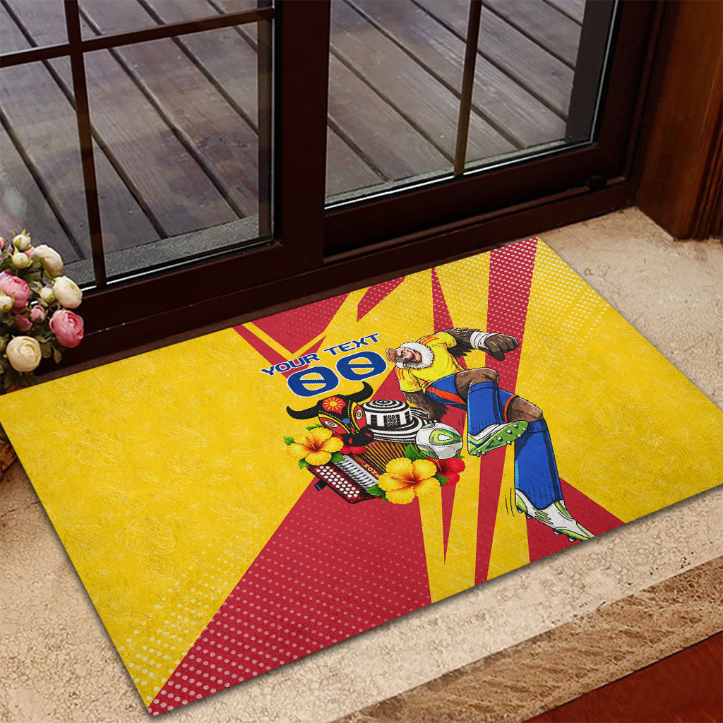 Personalized Colombia Football Vulture Mascot Rubber Doormat Vibrant Barranquilla Carnival Style - Vueltiao Hat And Accordion