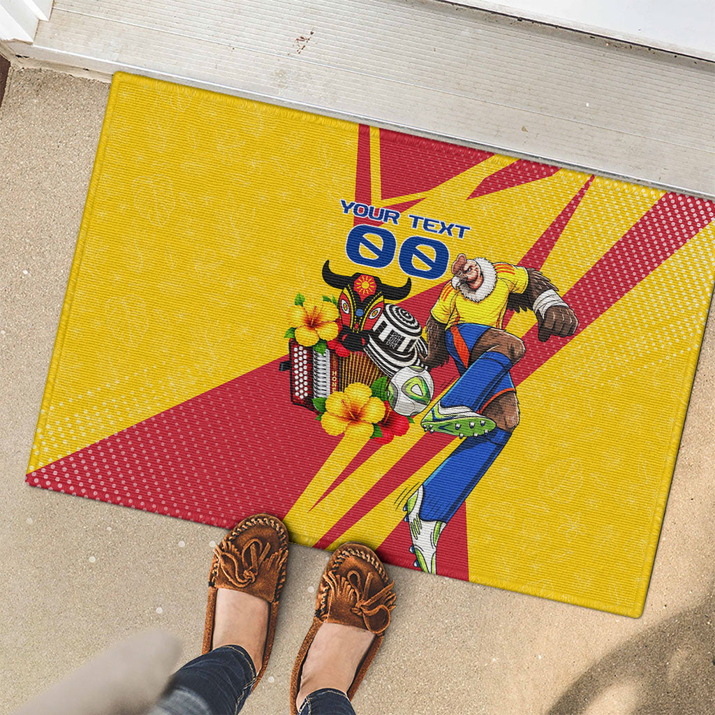 Personalized Colombia Football Vulture Mascot Rubber Doormat Vibrant Barranquilla Carnival Style - Vueltiao Hat And Accordion