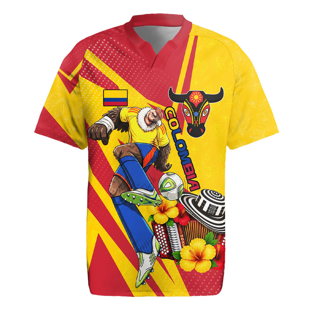 Personalized Colombia Football Vulture Mascot Rugby Jersey Vibrant Barranquilla Carnival Style - Vueltiao Hat And Accordion