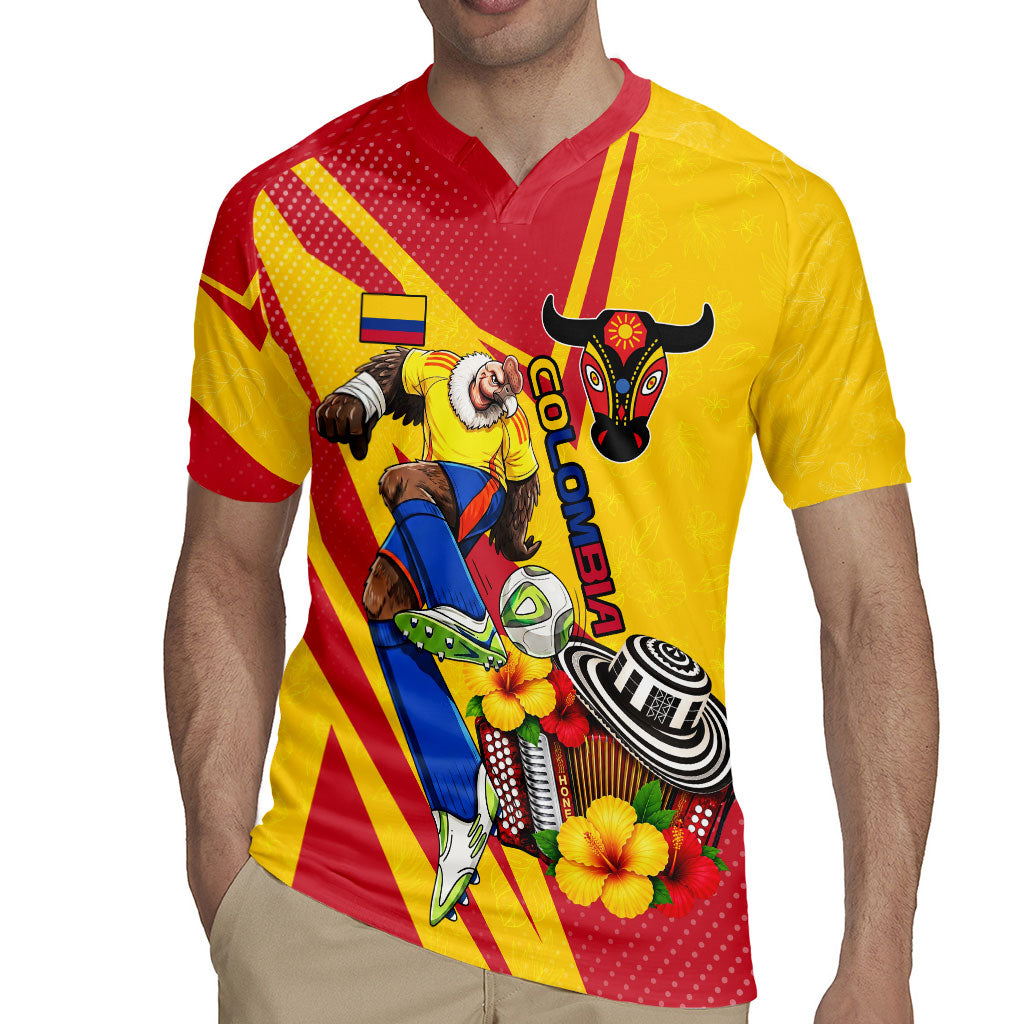 Personalized Colombia Football Vulture Mascot Rugby Jersey Vibrant Barranquilla Carnival Style - Vueltiao Hat And Accordion