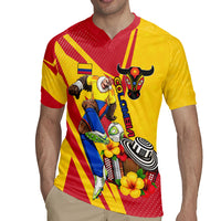 Personalized Colombia Football Vulture Mascot Rugby Jersey Vibrant Barranquilla Carnival Style - Vueltiao Hat And Accordion