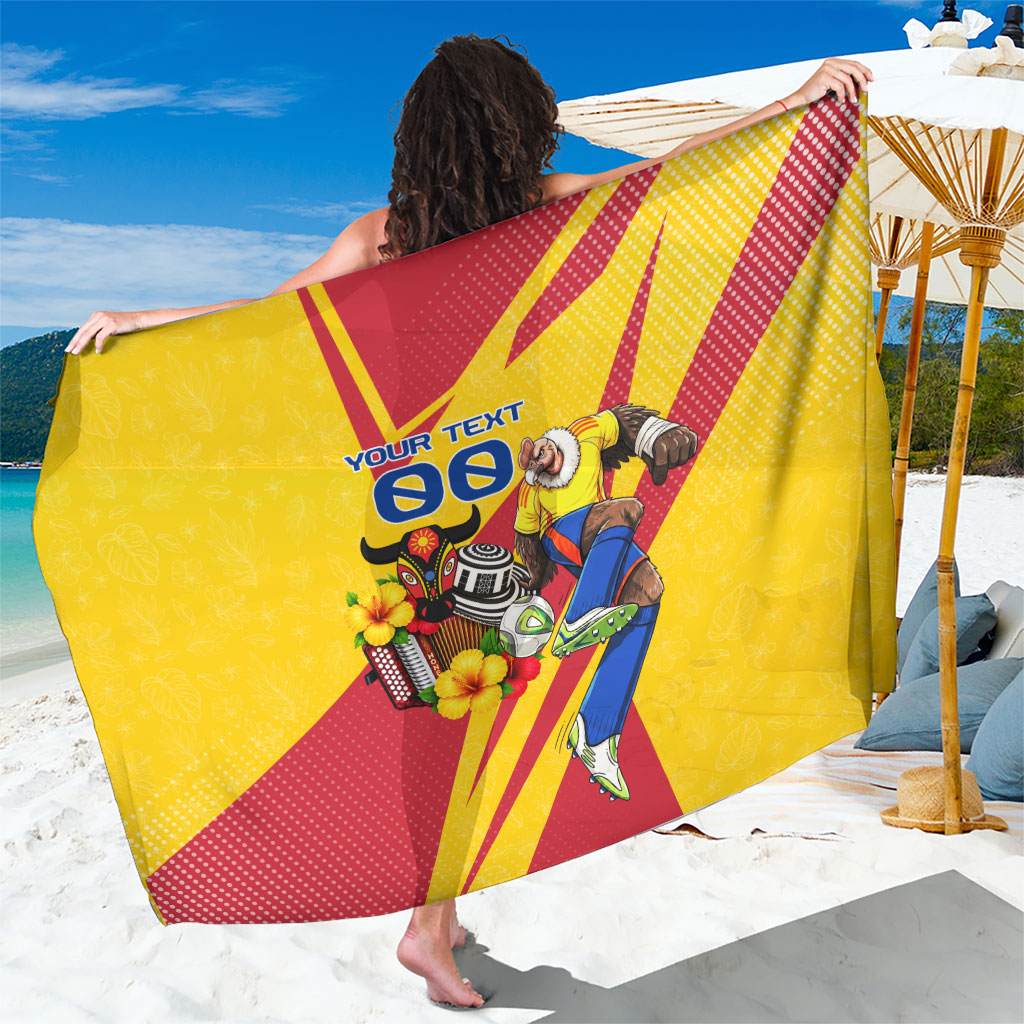 Personalized Colombia Football Vulture Mascot Sarong Vibrant Barranquilla Carnival Style - Vueltiao Hat And Accordion